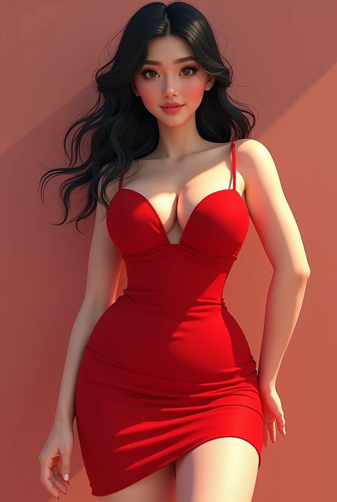 Exciting girl,red dress,big thighs,big boobs