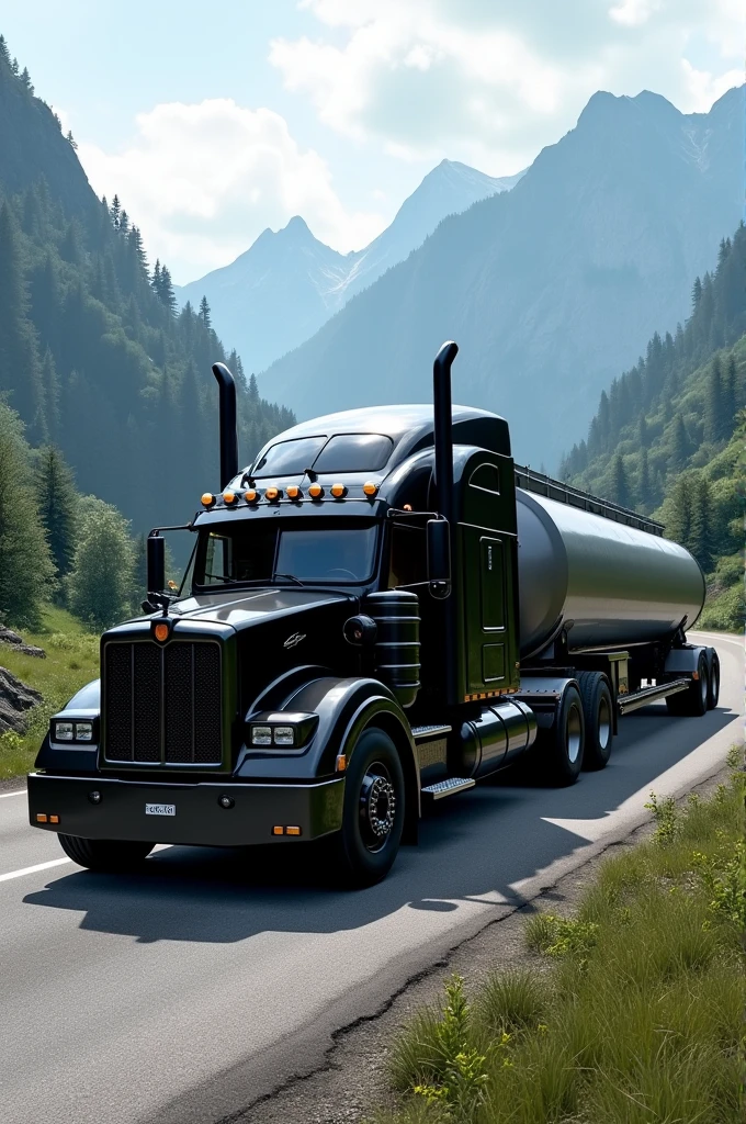 Euro truck simulator 2 black truck with pressure tank trailer 
