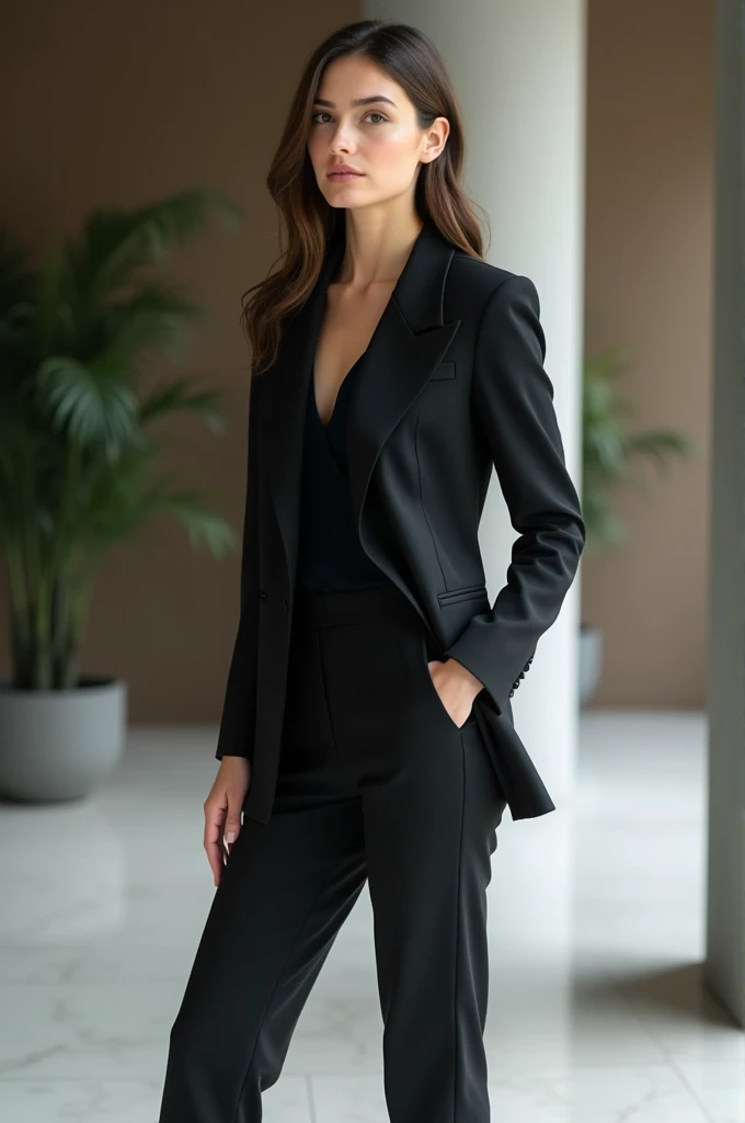 Black suit pants, woman in her 20s