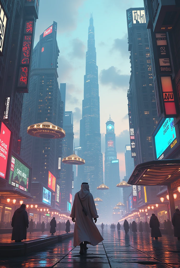 Arab cyperpunk in futuristic city