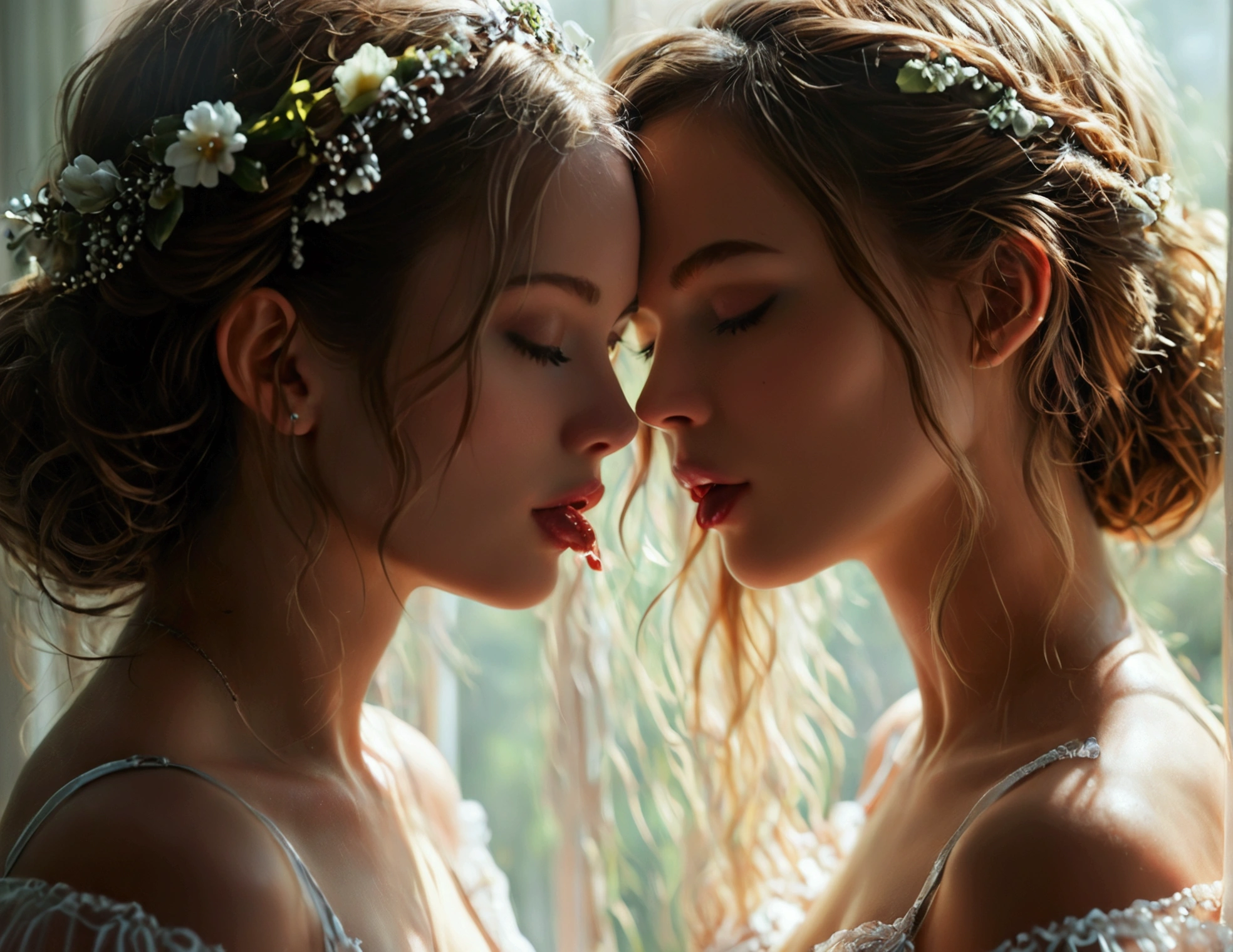 nsfw:3, A lesbian couple, 40 years old, explicit girl on girl sex, detailed anatomy, sexy atmosphere, vulva, labia, vaginal, schlick,cunnilingus:2, high contrast, photorealistic, hyper detailed, cinematic lighting, dramatic shadows, vibrant colors, sensual, intimate, erotic, masterpiece, 8k, hyperrealistic, full body shot, female masturbation, 
