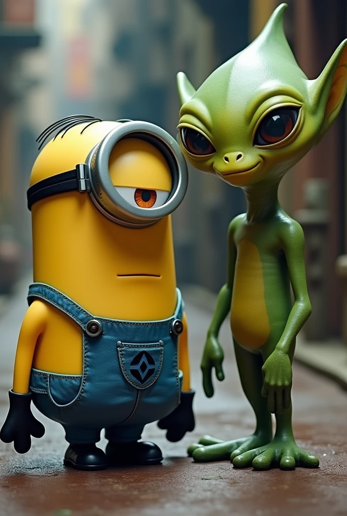 Minion next to an alien