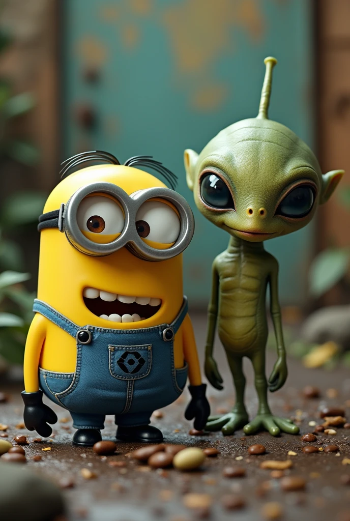 Minion next to an alien