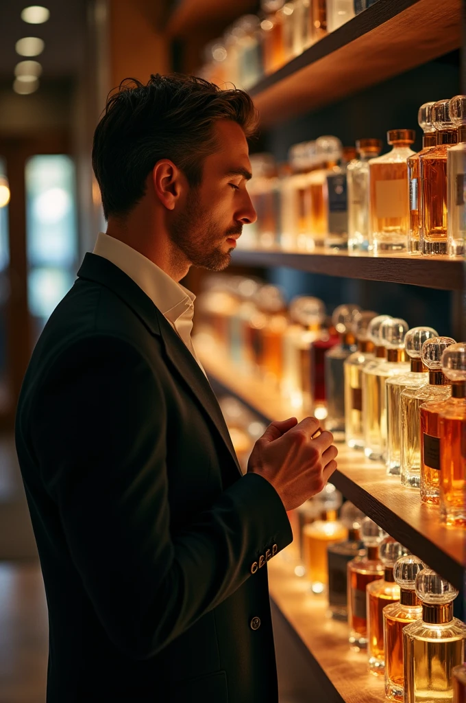 Man smelling perfume