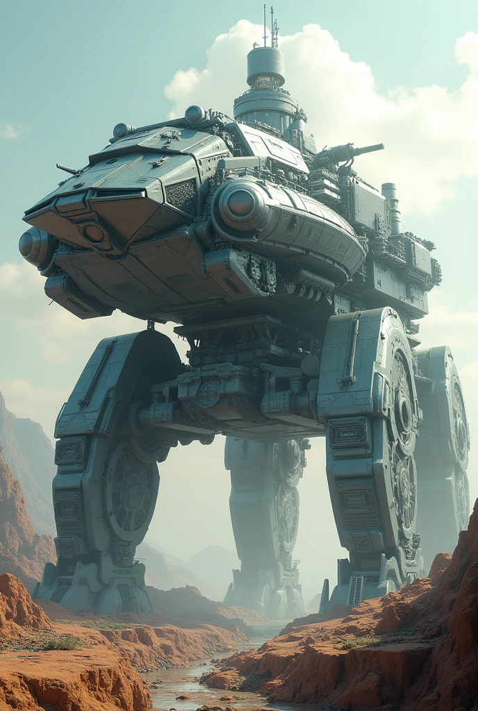 concepte de ville contenue dans un gigantesque char blindé du futur, concepte imaginé par une IA, blindage très futuriste et détaillé,  blindage formé par de multiples canons sur tourelles et de pinces mécaniques, recouvert de haute technologie, conception sublime, hyperréaliste, très détaillé, masterpiece, 8k, 16k, paysage futuriste
