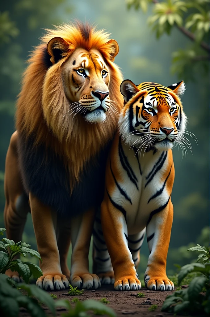 Lion and tiger in one frame