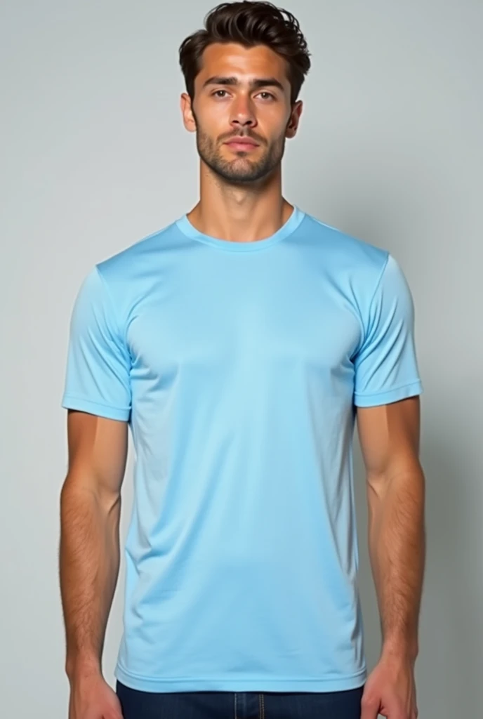 Plain light blue colour tshirt with men model
