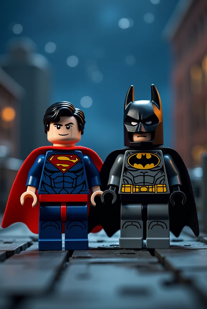 Superman and Batman in lego art, night