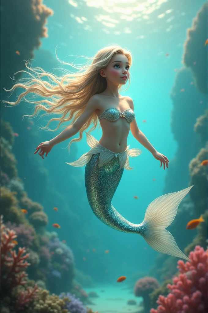 Cute mermaid swimming water