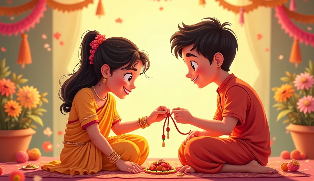 Create a YouTube thumbnail raksha bandhan brother and sister together background