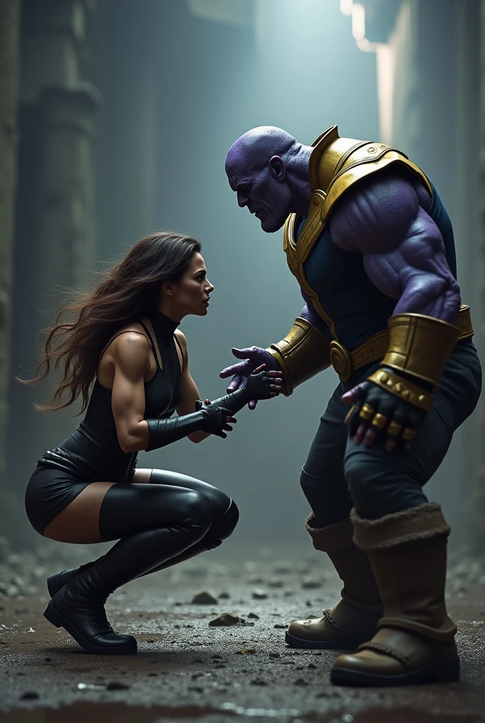 Imagina a x - 23 (laura marvel) She is crouched on all fours ,thanos touches his chest