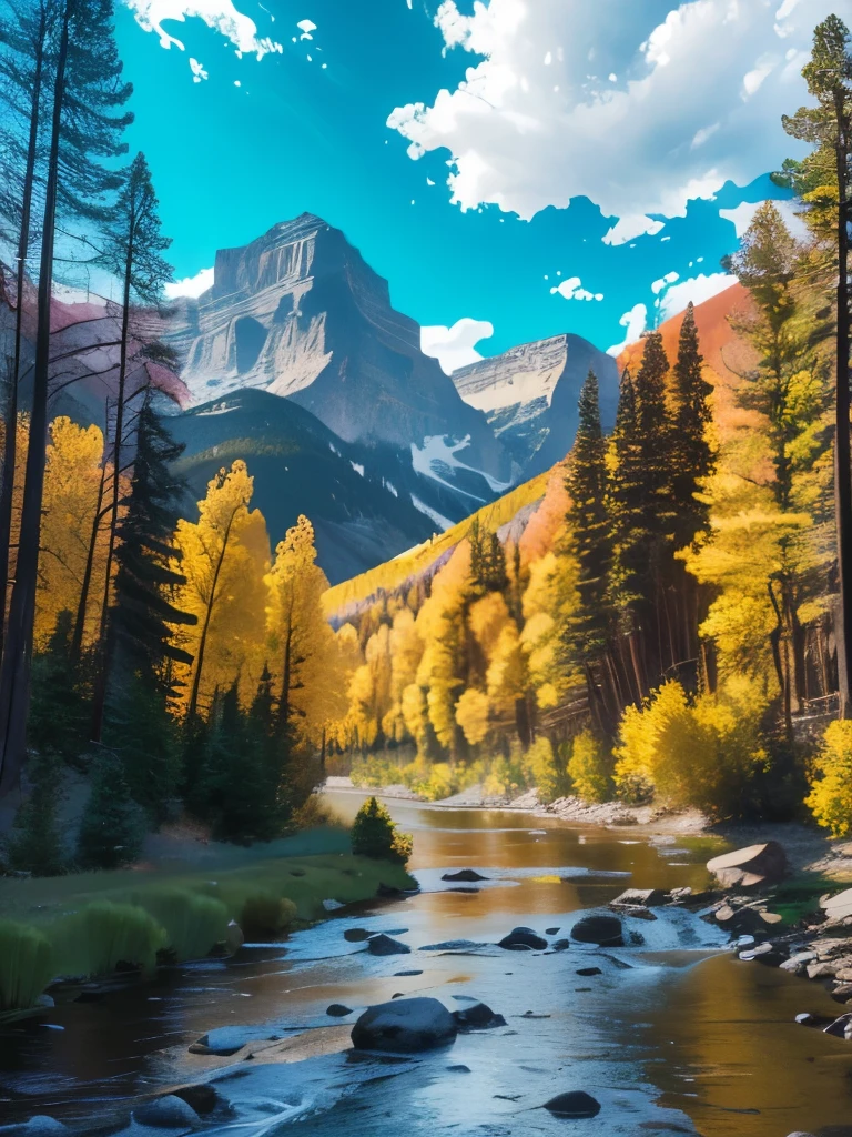 there is a river running through a forest with a mountain in the background, wyoming, rocky mountains and a river, colorado mountains, mountains river trees, colorado, mountains and rivers, gorgeous scenery, scenic mountain setting, breath taking beautiful, beautiful setting, creek, stunning scenery, by Jim Murray, rocky mountains, river running thru the middle, beautiful scenery