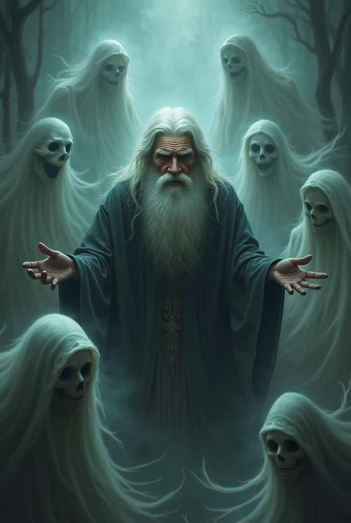 An Old Man surrounded by all type of ghost