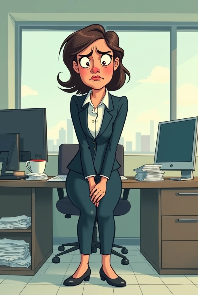 Unhappy lady corporate office worker in 2D animation style 