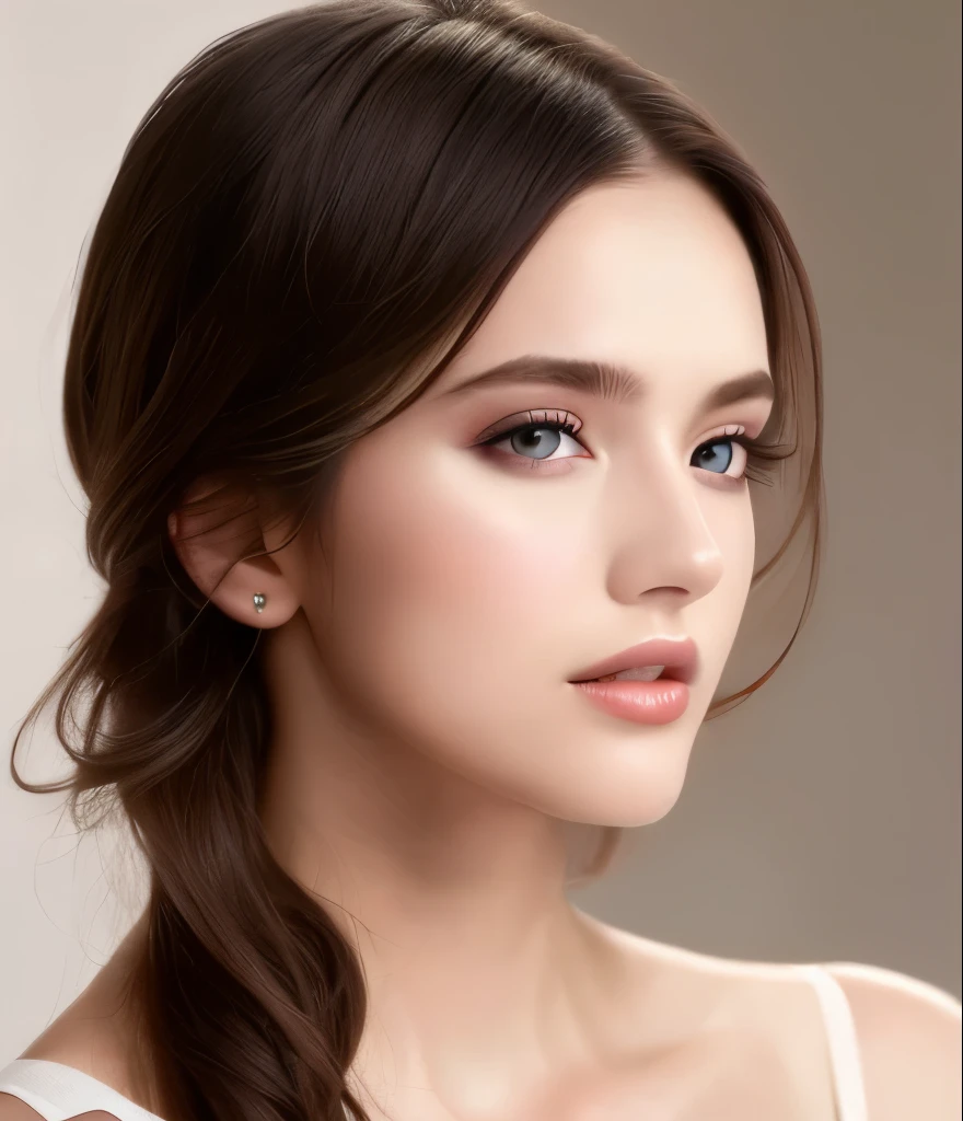fashion model 24 years old,  , [[[[closeup]]]], [[[[chest]]]], [[[[neck]]]], [[[[shoulders]]]], perfect eyes, perfect iris, perfect lips, perfect teeth, perfect skin, soft front light, glow, HDR, (muted colors:1.2)