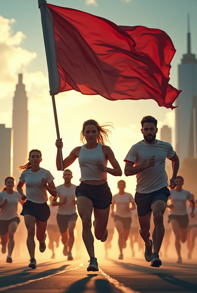 Give a series of patriots running with flag
