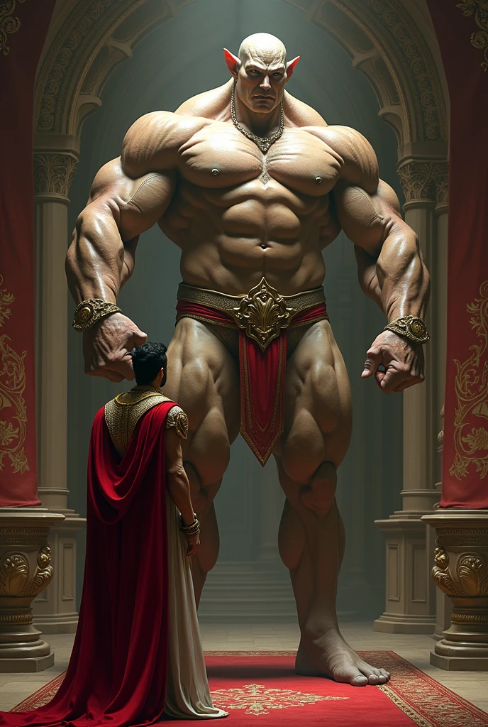 Muscular and royal prince watching a giant muscular elf in a thong