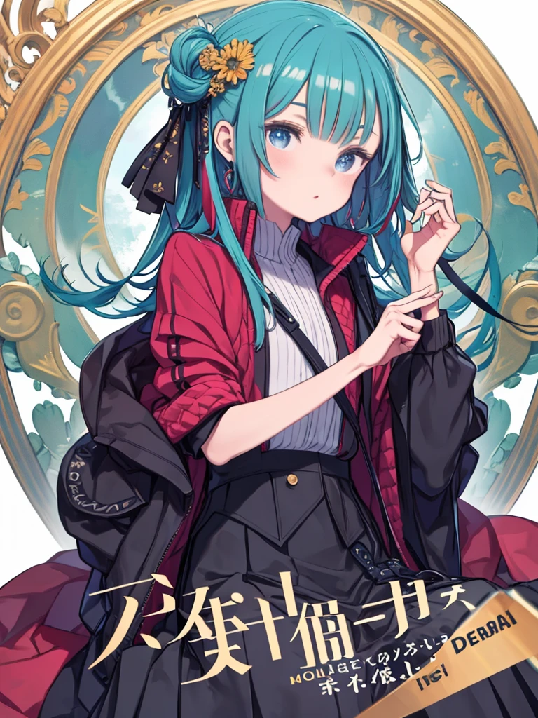 masterpiece, Highest quality, Very detailed, GSC Chairman, Hello, Multicolored Hair, Hair on one eye, blue eyes, Single Blade, bangs, Jacket, Long skirt,