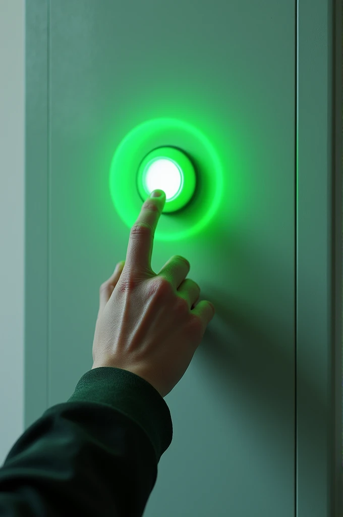 A man is switching on by pushing a green switch