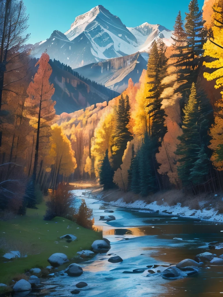 there is a river running through a forest with a mountain in the background, wyoming, rocky mountains and a river, colorado mountains, mountains river trees, colorado, mountains and rivers, gorgeous scenery, scenic mountain setting, breath taking beautiful, beautiful setting, creek, stunning scenery, by Jim Murray, rocky mountains, river running thru the middle, beautiful scenery