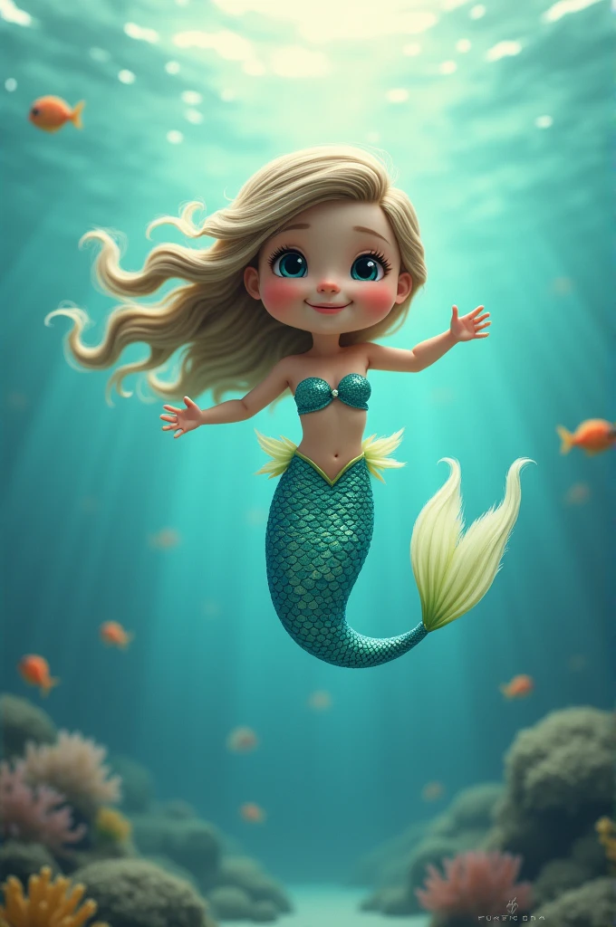 Cute mermaid swimming water
