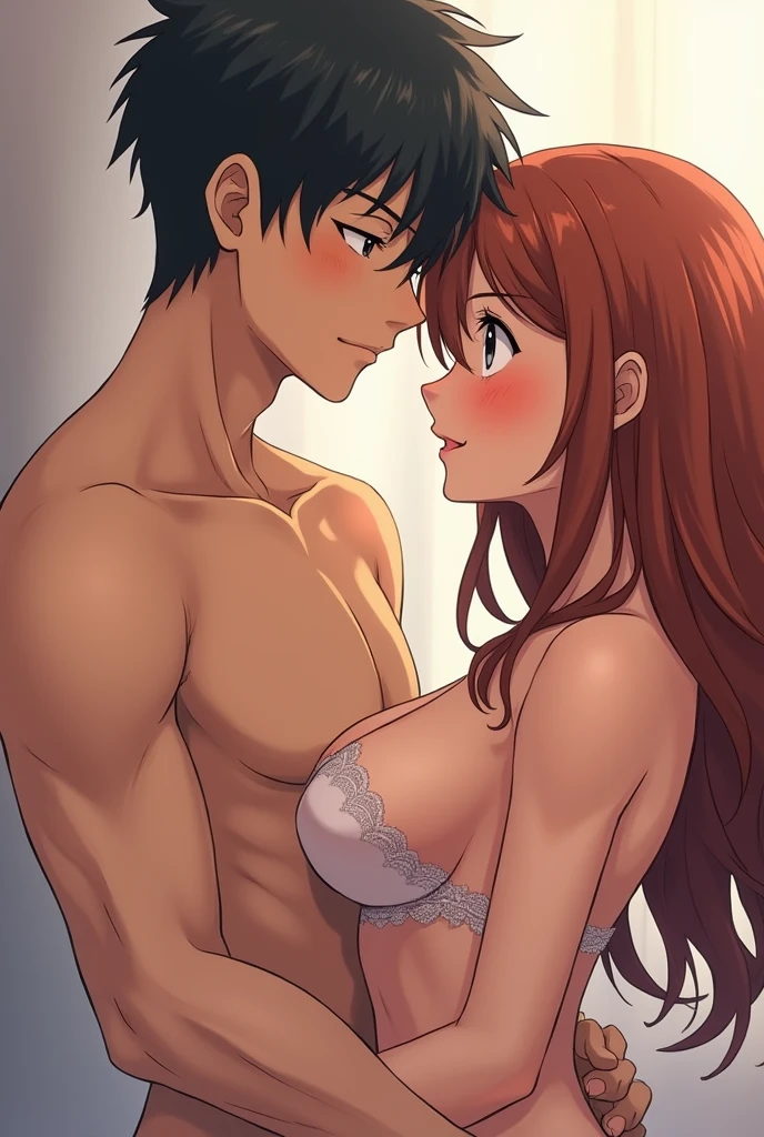 Naked anime man and woman, with big bust, that the boy puts his member in her, that these have sex