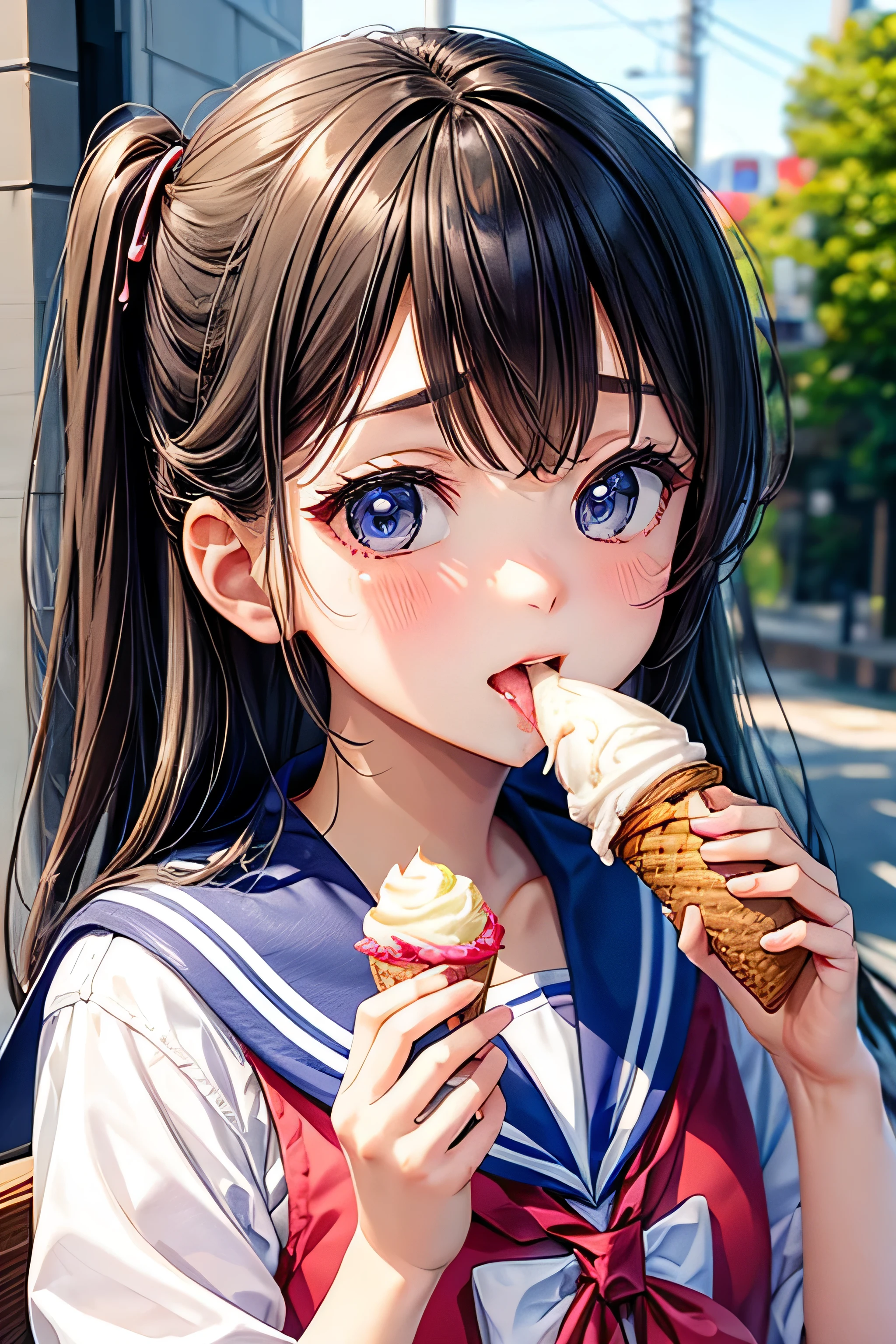 Embarrassed face、I'm licking ice cream、beautiful girl、Sailor suit、Took