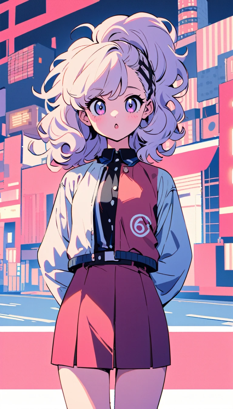 Japanese city-pop, female singer from the 80s, 23 years old, voluminous bob hair style, bang hair, round white face, pure image, frontal shot, --v 6.0 background Tokyo,