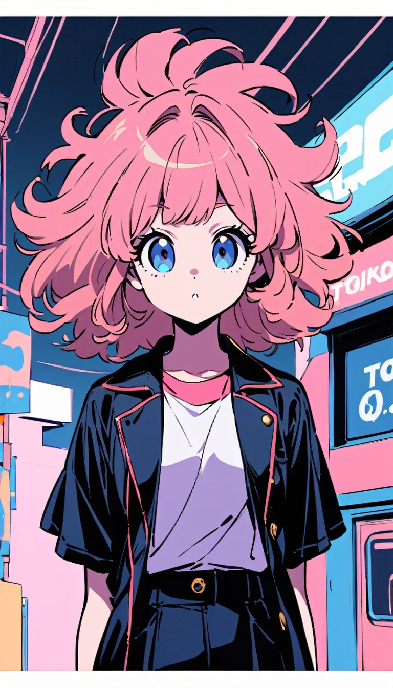 Japanese city-pop, female singer from the 80s, 23 years old, voluminous bob hair style, bang hair, round white face, pure image, frontal shot, --v 6.0 background Tokyo,