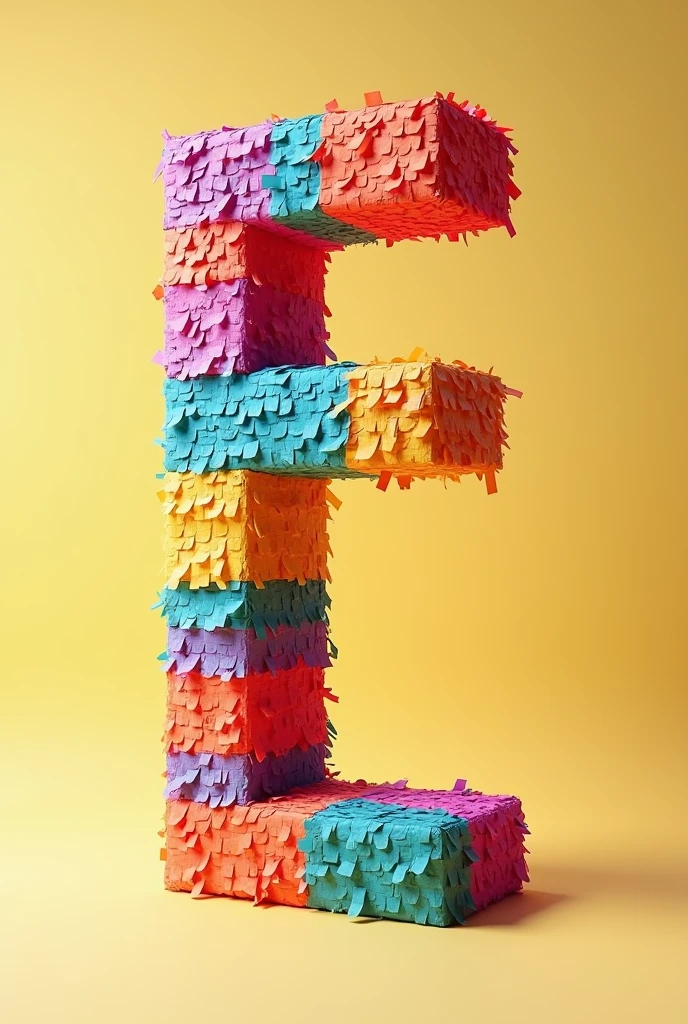 Create a 3D piñata letter E from colored paper in texture with no background