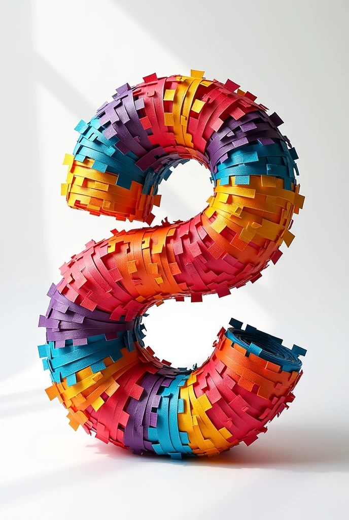 Create a 3D piñata-shaped letter Ñ from textured colored paper with no background facing forward