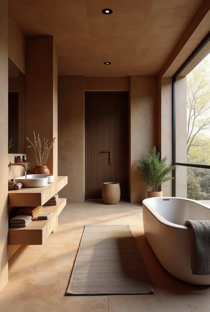 A spa with earthy brown tones, with a touch of gray