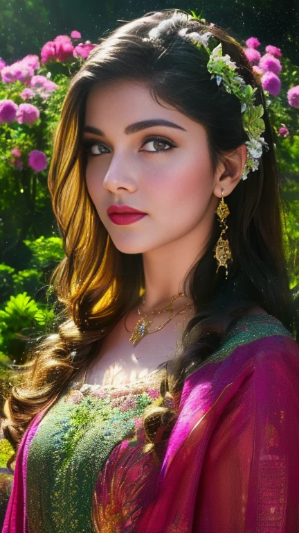a beautiful girl in a lush garden, surrounded by colorful flowers, gazing up at a starry night sky, (best quality,4k,8k,highres,masterpiece:1.2),ultra-detailed,(realistic,photorealistic,photo-realistic:1.37),extremely detailed eyes and face,longeyelashes,detailed flower petals,detailed starry night sky,vibrant colors,cinematic lighting,intricate background details,fantasy,dreamlike