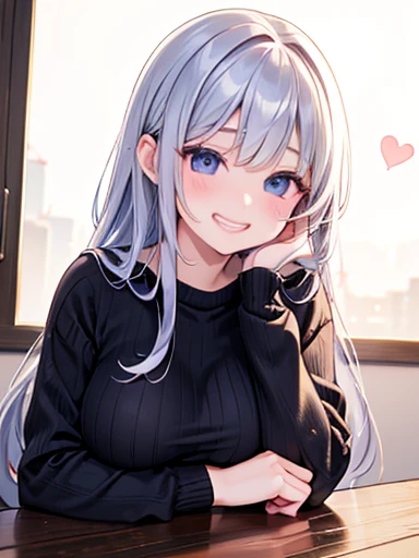 (Tabletop, Highest quality、Attention to detail:1.1、Very attractive adult beauty、Add strong highlights to the eyes、A beautiful woman with mature charm、Perfect Anatomy、I hear a silver voice、Long Hair、Black Hair、Lip gloss),1 person, alone, Realistic、Please tilt your head a little, short and shiny hair、  Knitted sweater、Big eyes、eyelash、Face is a little red、Embarrassing)、Big eyes、Give students a very strong highlight、(Huge breasts:1.4}、Very large breasts、Very beautiful beauty、Show me your ears、Long neck、Laugh a little、Beautiful Teeth、Laughing with your mouth open、Heart shaped eyes))、28 years old、Very cute supermodel、Completely naked、Nipples
