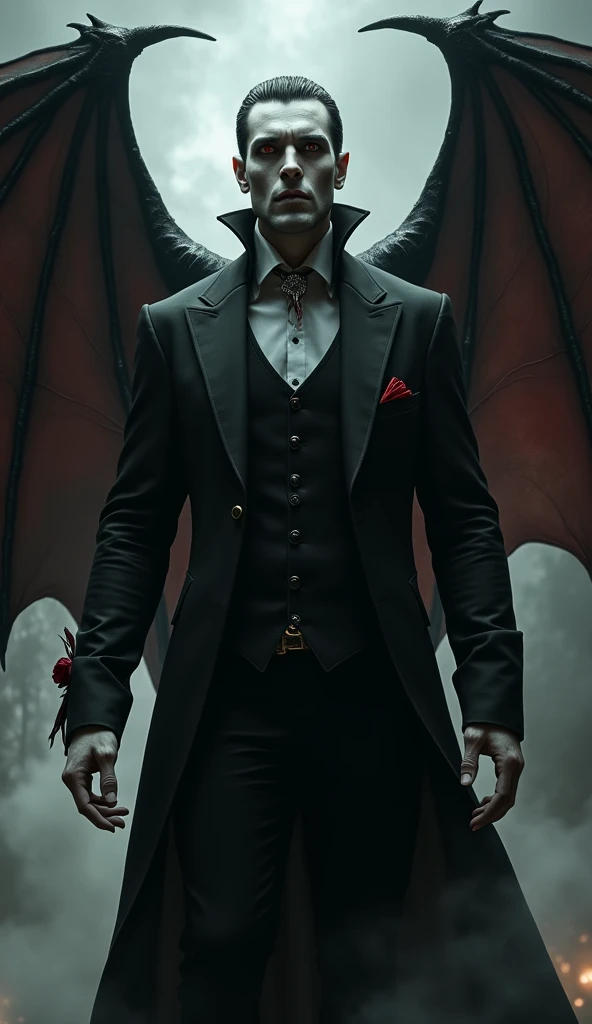 Vampire black suit and bat wings on the back