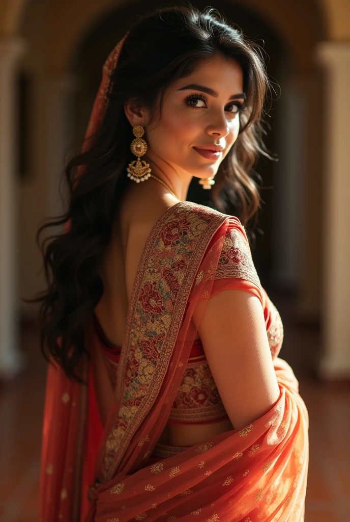 a beautiful indian woman in salwar kameez, detailed face, big eyes, long lashes, full lips, detailed skin, graceful movement, intricate textile patterns, dynamic pose, soft lighting, warm color tones, cinematic composition, masterpiece, 8k, high quality, photorealistic, intricate details naked from lower side