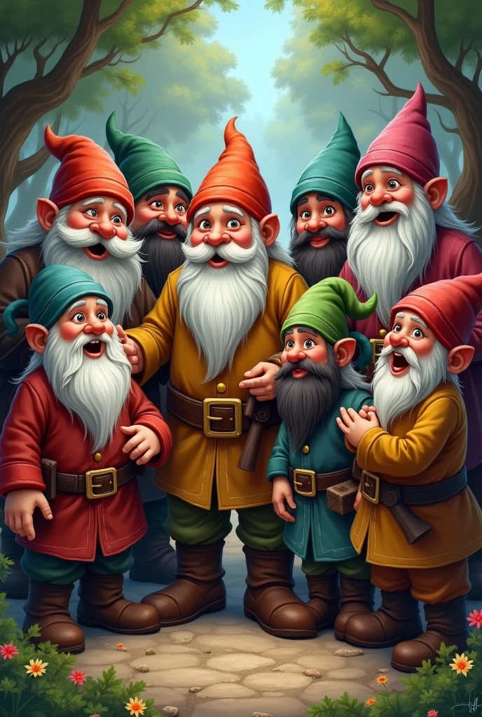 Seven dwarves of different ethnicities