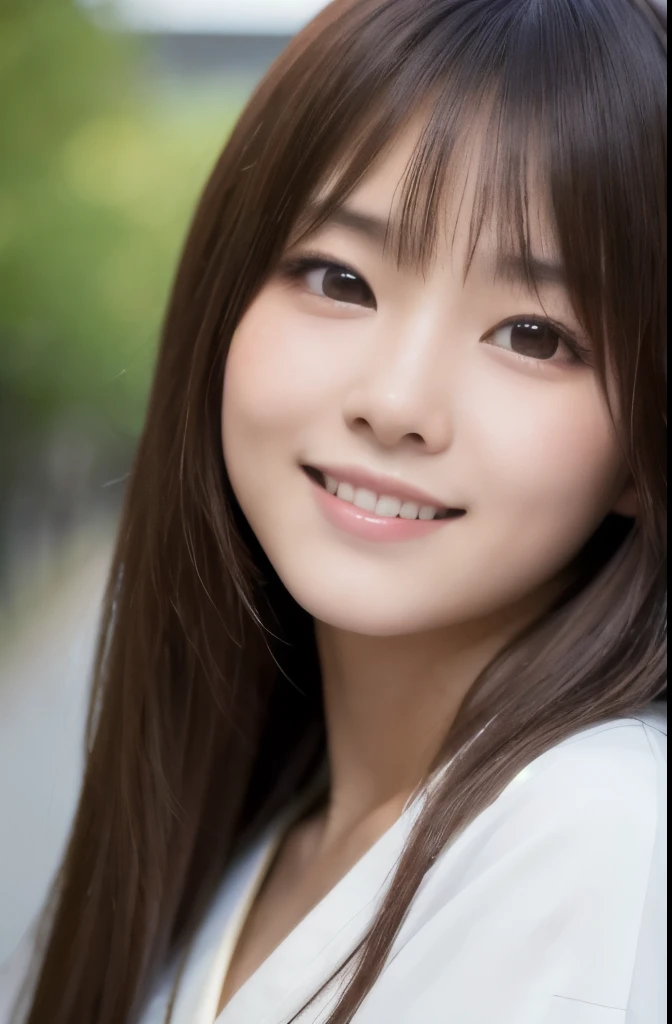 best quality, face focus, soft light, ultra high res, (photorealistic:1.4), RAW photo,(Shinozaki Ai), white skin, kawaii, 1 Japanese girl, solo, cute, (smile), (pupil, lights in the eyes),  detailed beautiful face, Medium-sized breasts,(high resolution detail of human skin texture),(long hair),(portrait), upper body, white traditional kimono,