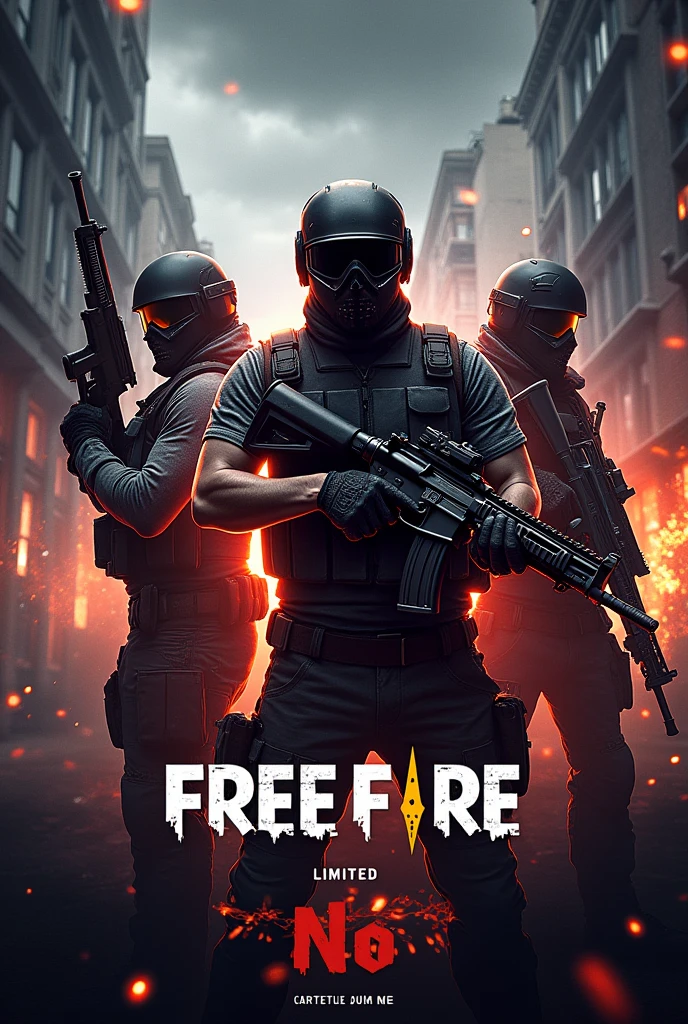 I am hosting a free fire tournament and i want a poster of the three team that is going to play today the three teams names will be edited by me so leave space for it find a space and write there limited ammo is no 
And write down the name of following guns - ump , mi887 , woodpecker , Ac8d , desert eagle , mp40 

