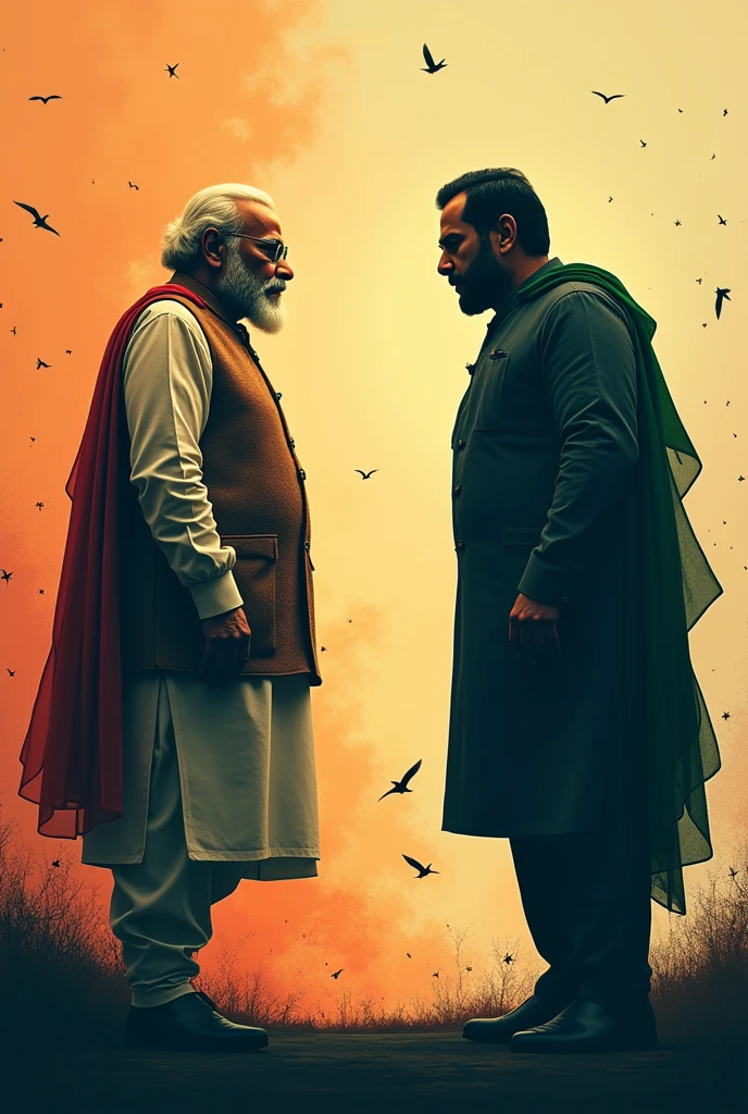 Generate a image of political india and pakistan in single deep colour