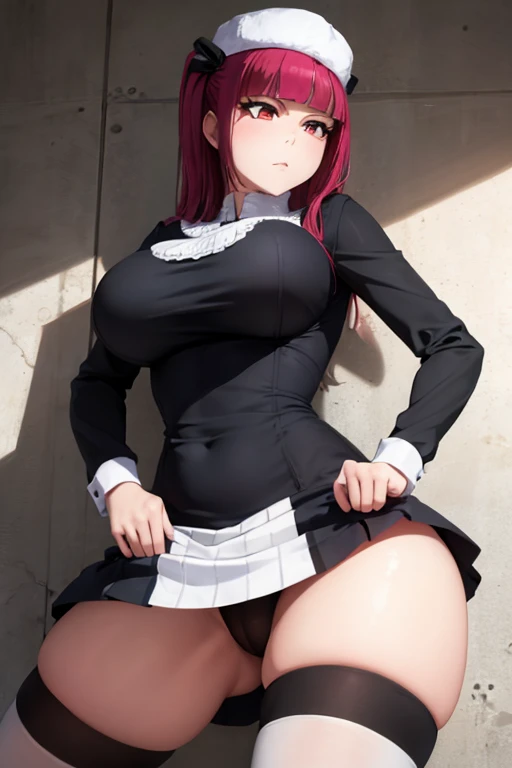 (masterpiece, Detailed Image,detailed picture) Sexy Riruka Dokugamine in her dress and hat, bleach girl, top quality, 16 thousand, ultra-detailed, black stockings, the girl is on all fours holding her hands on her butt, beautiful Riruka Dokugamine, Big breasts, bitch face, attention to the tight stockings,correct anatomy, Double check your anatomy