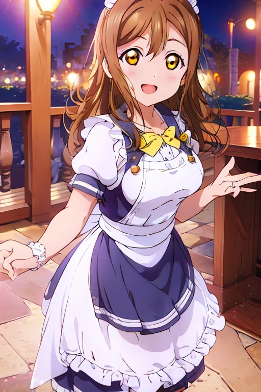 Highest quality、masterpiece、One Girl、alone、anime、animeScreencap、Ray Tracing、Global Illumination、ultra hi resolution picture、Bright colors、Light on the face、Glowing Eyes、Depth of written boundary、Detailed Background、cute、Straight、smile、View your viewers、Love Live!、whole body、Coffee shop、Maid clothes、Hanamaru Kunikida、Big Breasts