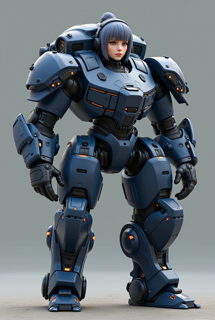 チームベースのアクションシューティングビデオゲームの非常に詳細な多足多関節のコンパクトなFuturistic heavy armored tankのキャラクター、Job title: Tank、Exquisitely detailed tanks、Fierce_Elaborate and detailed faces、Very short hair、Navy blue and azuki bean color scheme、Futuristic heavy armored tank、Tactical Helmet、Futuristic Gatling gun、Concept Art、Intricate details、Hyperrealistic、8k、Highest quality、Photorealistic、masterpiece
