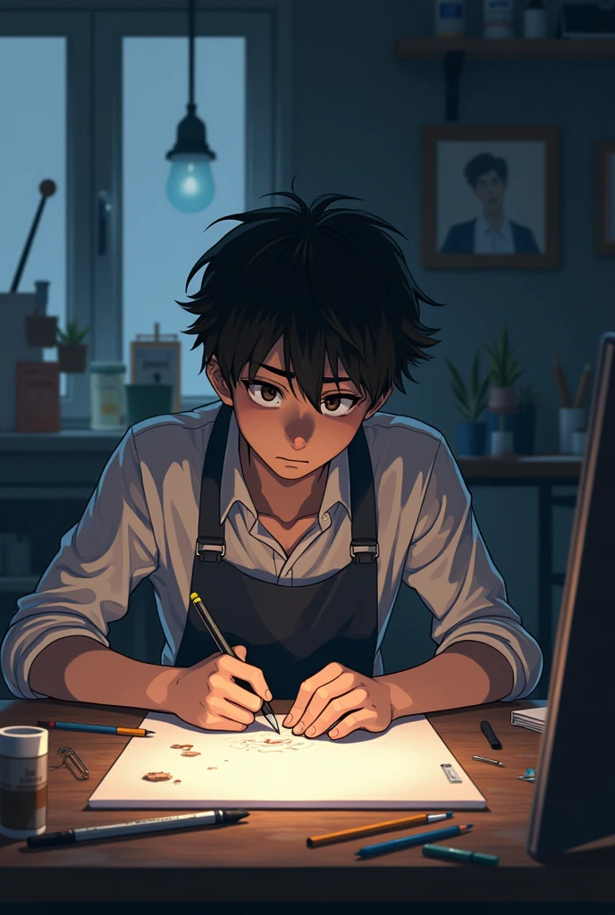 gojo anime are make drawing on tabel in art studeo 18 years old and boy in dipreshan
