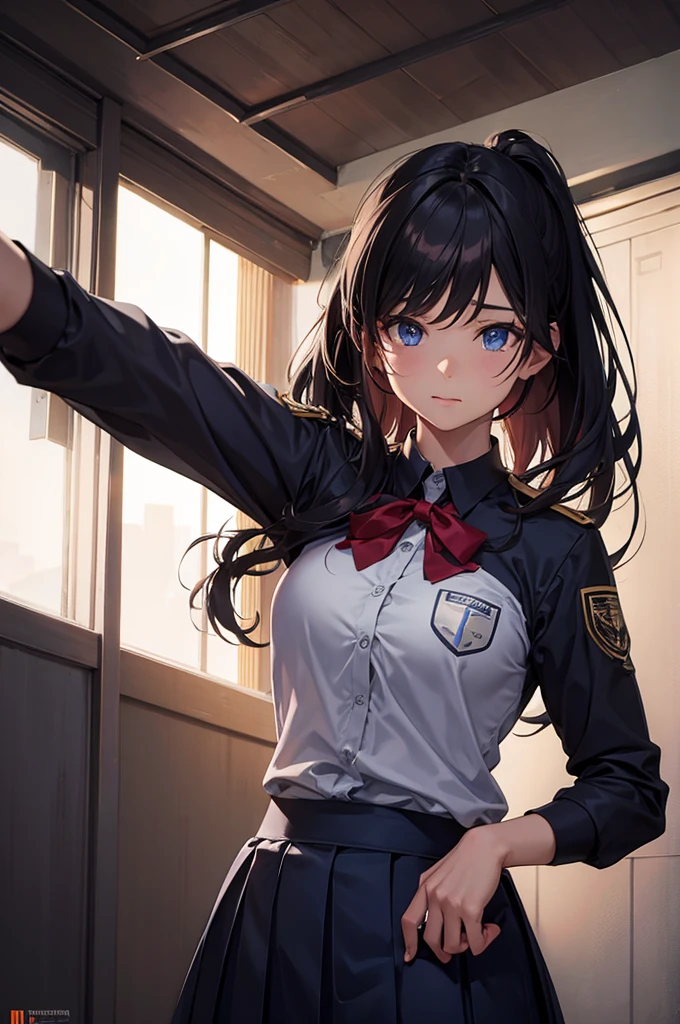muscular girl in school uniform, elite, fire powers, highly detailed, 8k, ultra realistic, cinematic lighting, vibrant colors, dramatic angles, intricate details, hyper realism, digital art