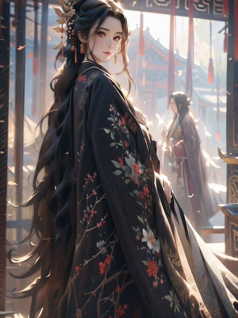 Masterpiece level、Top quality quality、8K is exquisite and delicate、Costume drama cinematic light effects、Super high resolution Chinese painting style、A man with attractive long hair、Focus on male characters、In the bamboo forest、Hanfu that shows the natural atmosphere、Black as lacquered flowing、Witty upper body,Charming side points、Chinese costumes pouring down from the sun、Prompt that leads the beauty of Chinese art,long black hair, beautiful boy,18 years old, 1 boy in the forest 