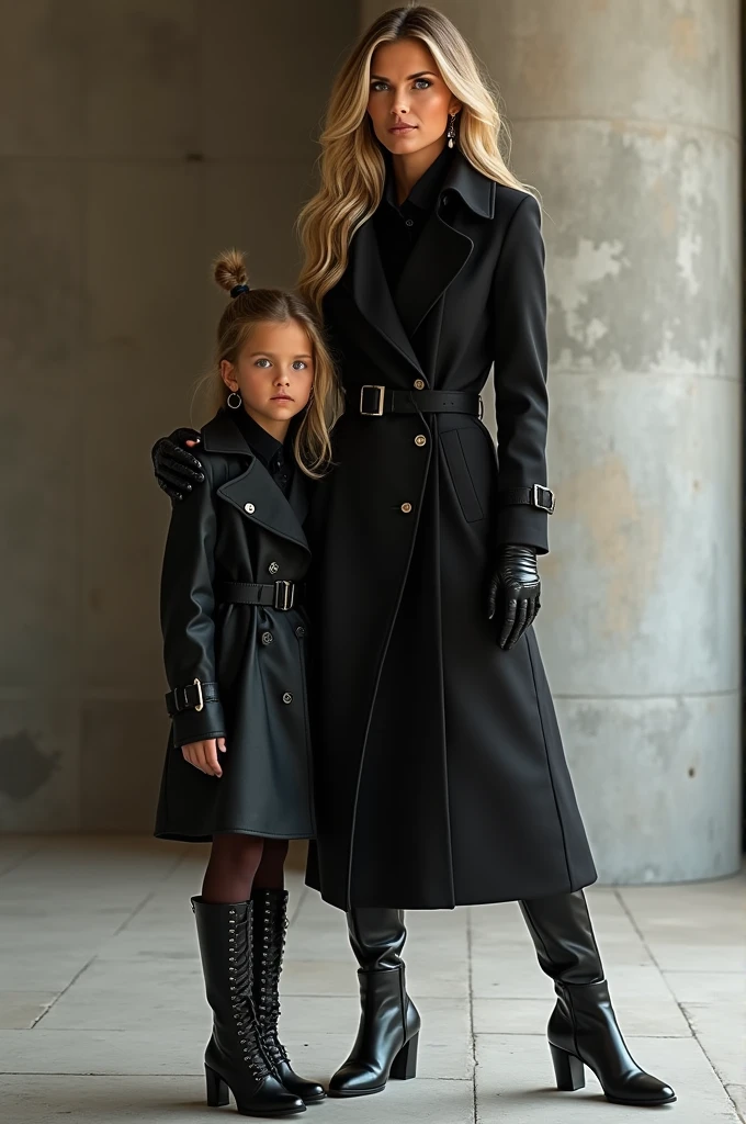 Heidi Klum With her doughter in Trenchcoat, Boots, ear rings and gloves