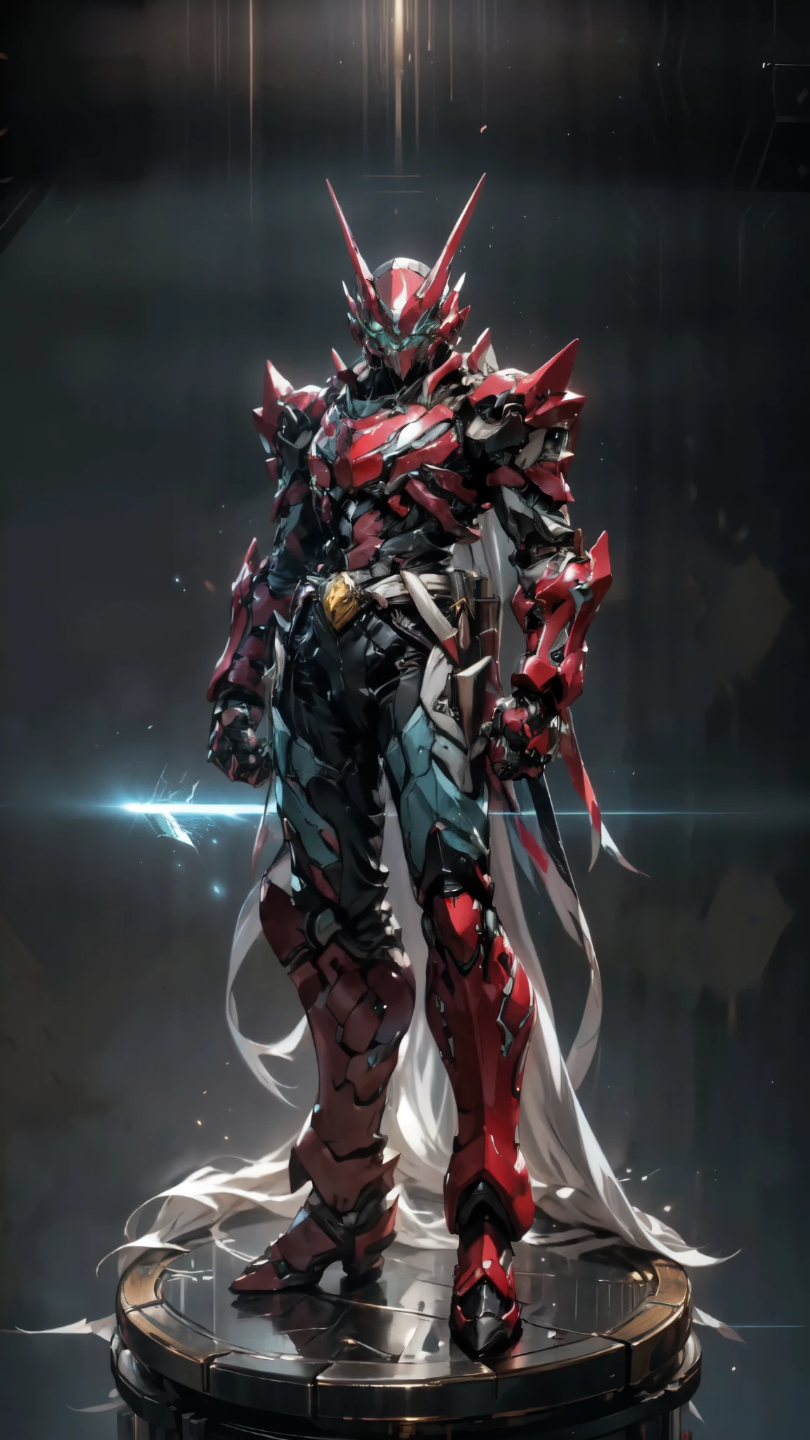 (masterpiece:1.5, best quality:1.5, extremely delicate:1.5), a man wearing a full-face helmet, a fantasy-style biotech armored combat suit, green eyes, (a composite layered chest armor), fully enclosed shoulder guards, matching arm and leg guards, belt of Neon circuit, (the color scheme is primarily blue with red and black accents), the design balances heavy with agility, a high-tech bio-mecha armor, (Armor Concept Inspired by neon Cyberpunk, stand on the top of a skyscraper in a futuristic sci-fi city), this character embodies a finely crafted fantasy-surreal style armored hero in anime style, exquisite and mature manga art style, (element, plasma, energy, the armor glows), ((male:1.5)), metallic, high definition, highres, ultra-detailed, ultra-fine painting, professional, perfect body proportions, golden ratio, anatomically correct, symmetrical face, extremely detailed eyes and face, high quality eyes, creativity, RAW photo, UHD, 32k, Natural light, cinematic lighting, masterpiece-anatomy-perfect