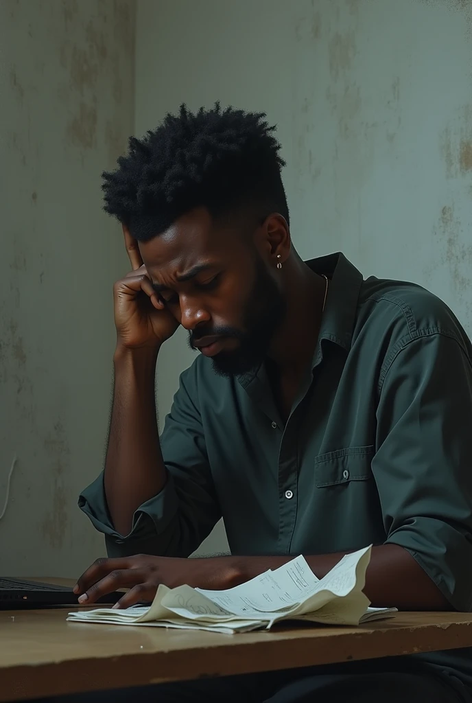 A sad black man who doesn't know how to use Photoshop