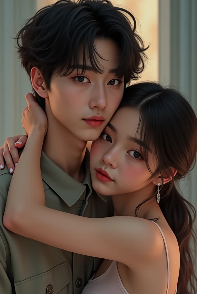 BTS Jungkook front picture a girl hugging him from behind